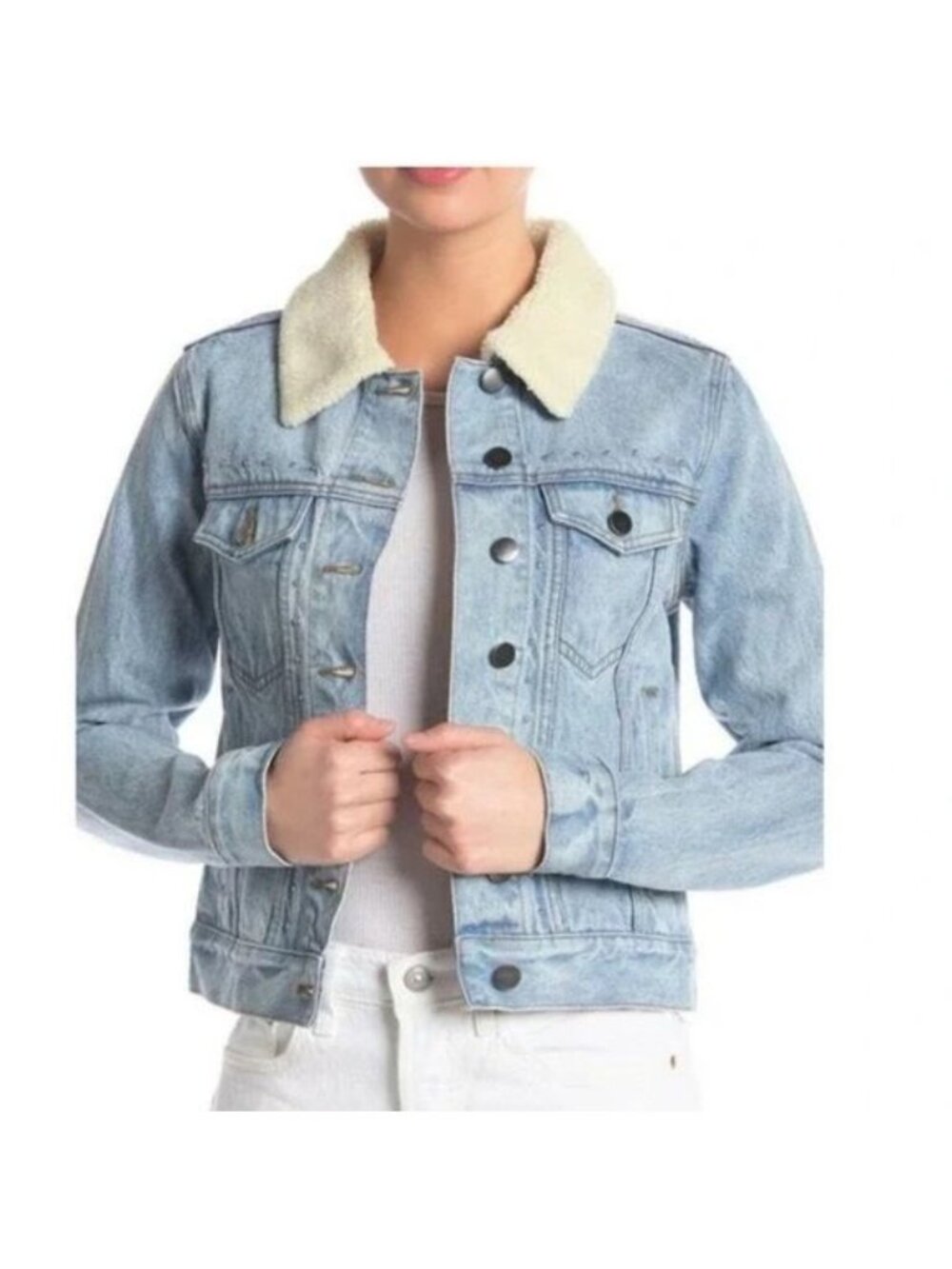 Rebecca Minkoff Stud Detail Clark Denim Jean Jacket light Blue Wash Small